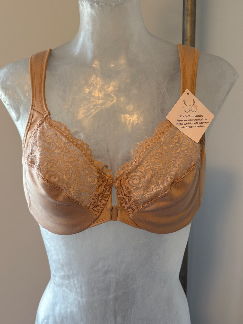 Supportive Lace-Trim Underwire Bra in Nude-Supportive Lace-Trim-NWT